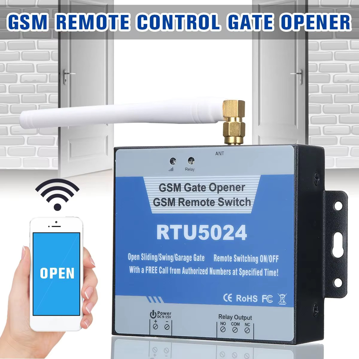 GSM Door Gate Opener Remote On/Off Switch Free Call SMS Command Support 850/900/1800/1900MHz RTU5024 2G GSM Access Controller