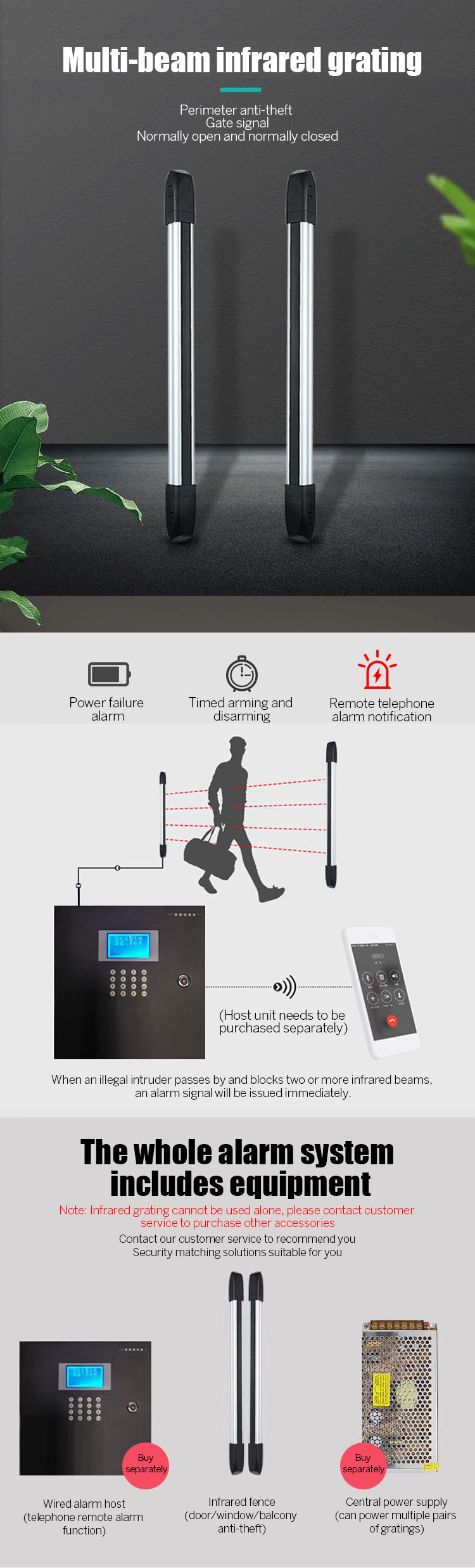 Wired Burglar Alarm 8 beams sensor  